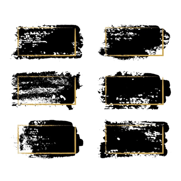 ベクトル黒ペイントインクブラシストロークブラシラインまたはテクスチャ汚れたグラフィックデザイン要素ボックス