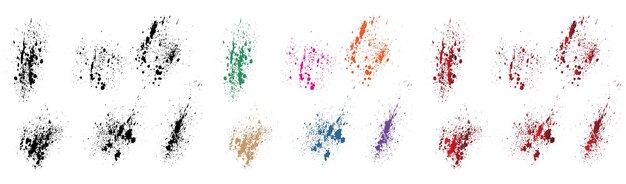 Vector black red orange purple wheat green color blood or paint splatter illustration brush