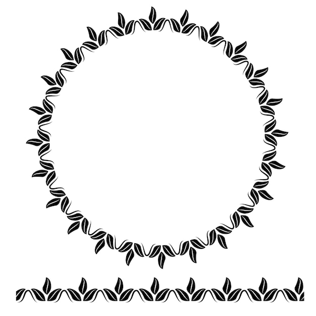 Vector Black Rounded Corner Circle Floral Frame, Isolated On White