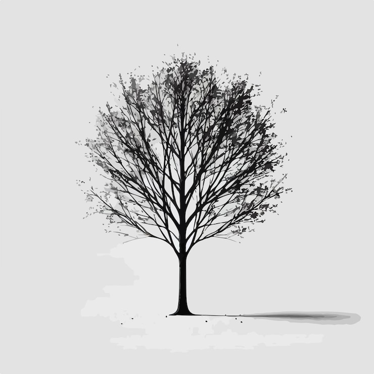 Vector vector black silhouette of a lush tree