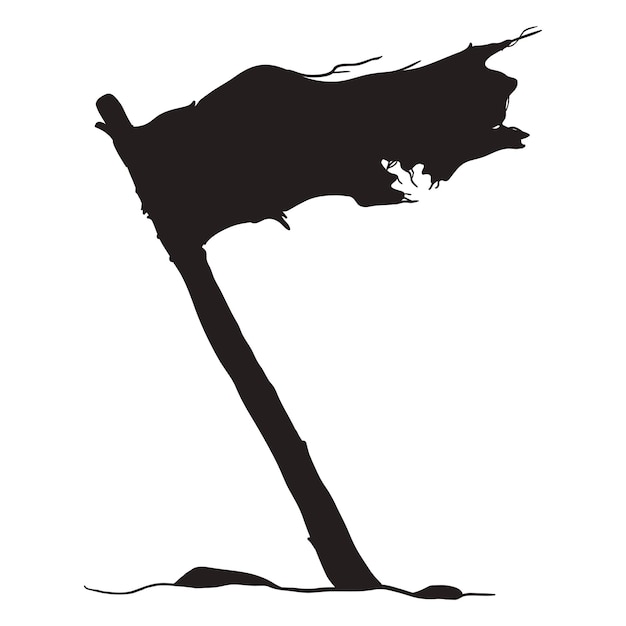 古い引き裂かれた旗を振ってのベクトルの黒いシルエット