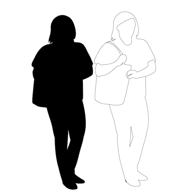 Vector vector black silhouette of woman with bag on white background