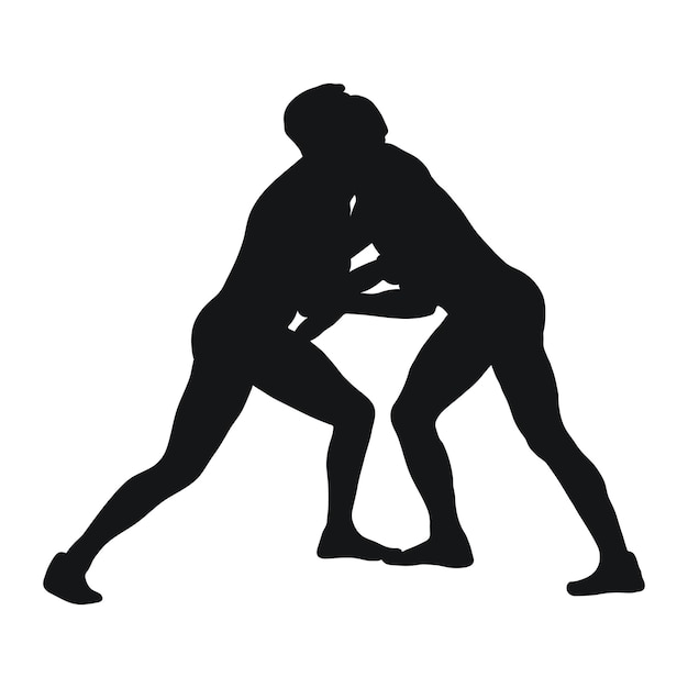 Vector black silhouette of wrestler athlete in wrestling duel fight struggle combating Greco Roman