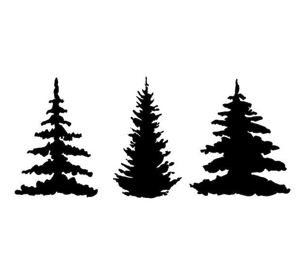 Vector vector black silhouettes of forest trees isolated on white