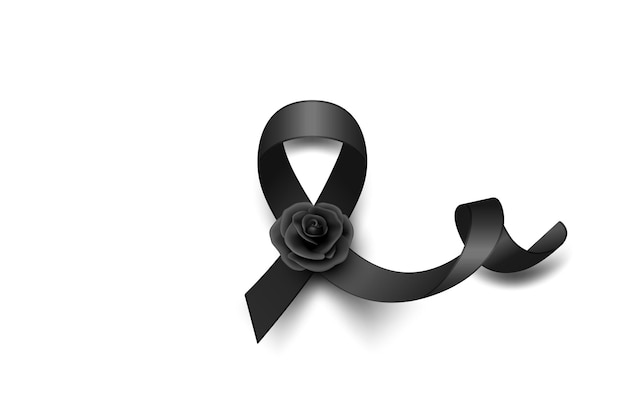 Векторная черная шелковая лента с черной розовой конструкцией шаблон для похоронной карты баннер приглашения черная лента осведомленности изолирована на белом фоне икона для молитвы скорби символа
