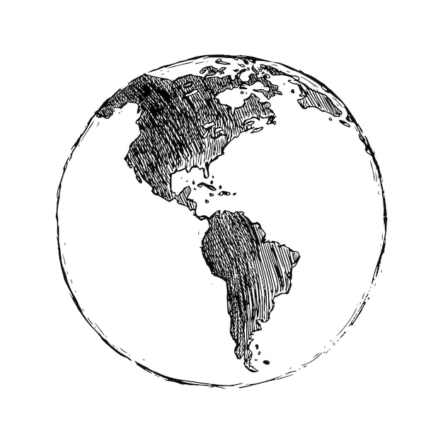 Vector vector black sketch globe illustration isolation on white background hand drawn planet earth