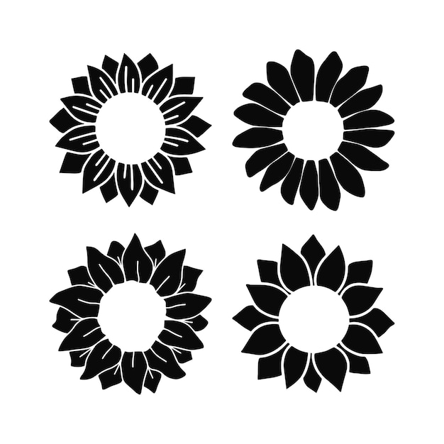 Vector black sunflower clipart. Hand drawn silhouette sunflower illustration. Summer flower isolated on white background. Wildflower poster, t shirt print, floral sticker, farmhouse decor.