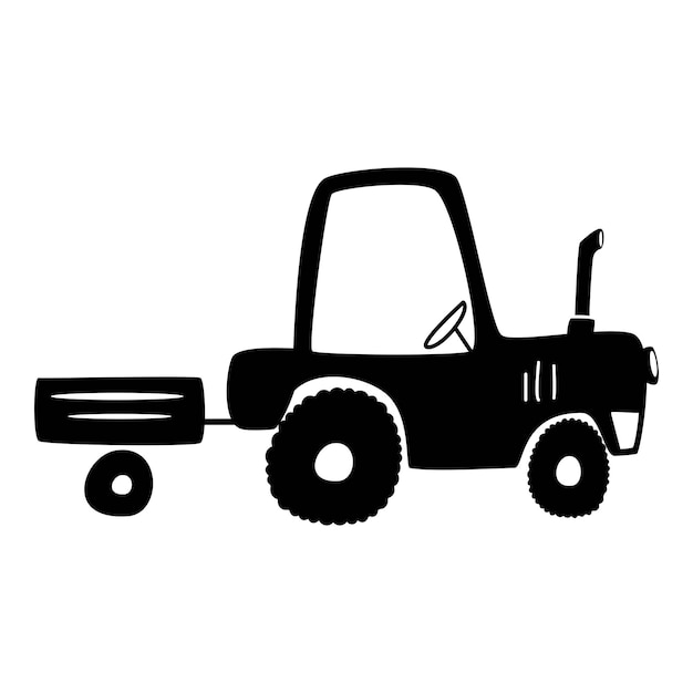 Vector black tractor 
silhouette cartoon style