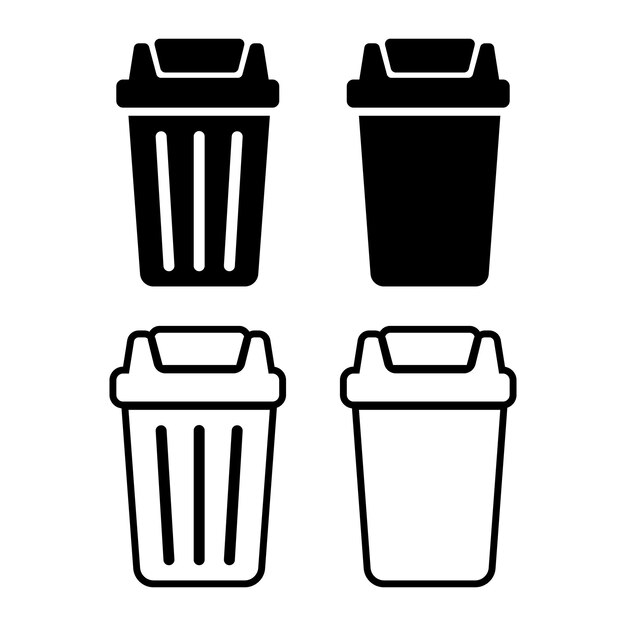 Vector black trash can icon on white background