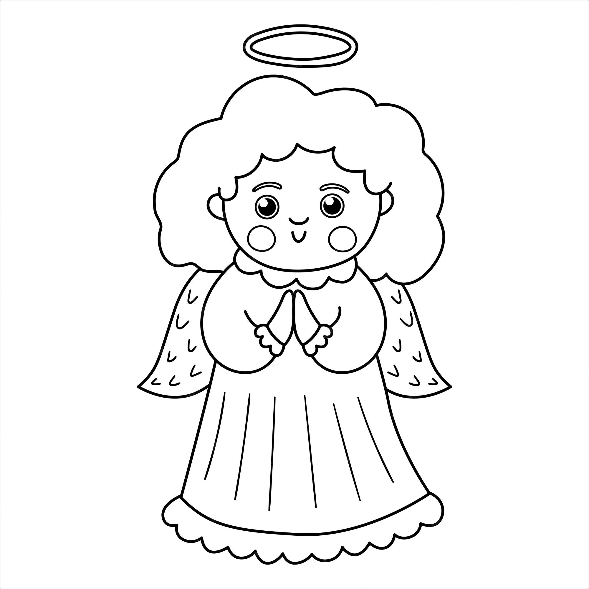 angel outline clip art black and white