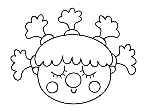 Vector black and white clown girl face Circus artist avatar outline clipart Amusement holiday line icon Cute funny festival character clip art Street show comedian illustration or coloring page