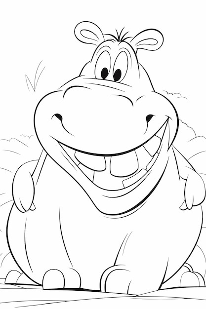 Vector black and white coloring page of cartoon hippo for kids