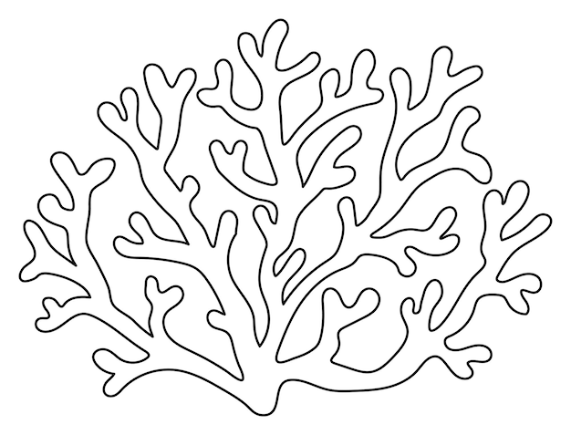 Векторная черно-белая коралловая икона Под морской линией иллюстрация с милыми морскими водорослями Океанские растения клипарт Карикатура подводный или морской клип-арт или раскраски для детей
