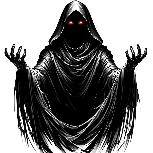Vector black and white drawing of a hooded person
