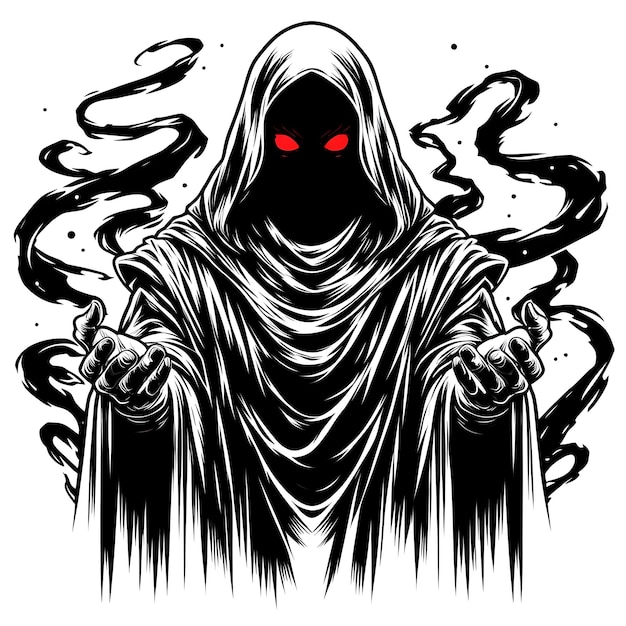 Vector vector black and white drawing of a hooded person