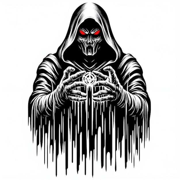 Vector black and white drawing of a hooded person