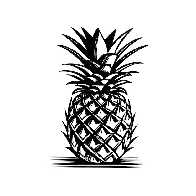 Vector a black and white drawing of a pineapple with the top of it