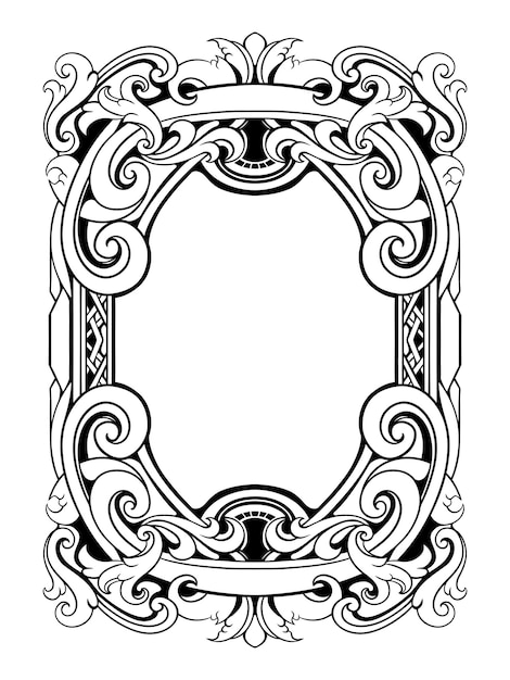 Vector vector black and white engraved frame sketch design