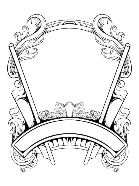 Vector black and white engraved frame sketch design