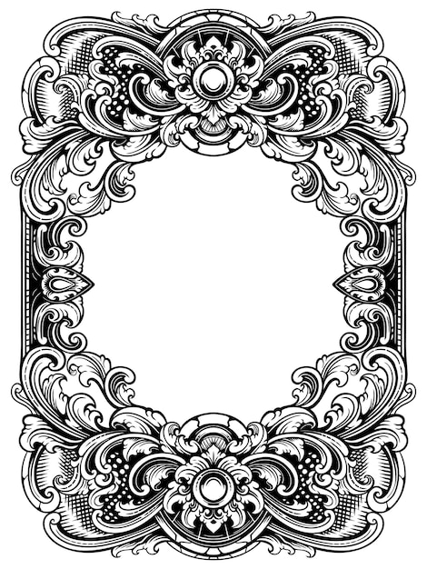 Vector black and white engraved frame sketch design