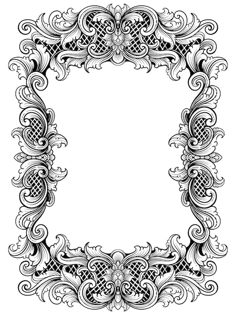 Vector vector black and white engraved frame sketch design