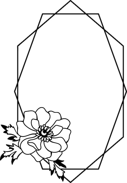 Corona di cornice floreale in bianco e nero vettoriale con modello di fiore di anemone