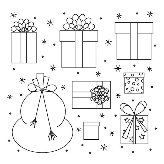 Vector vector black and white illustration christmas gifts