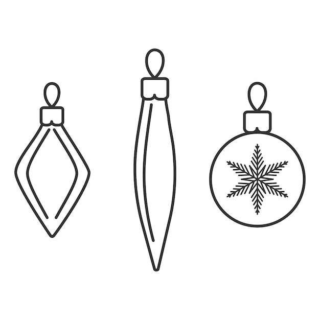 Vector black and white illustration Collection of Christmas tree toys