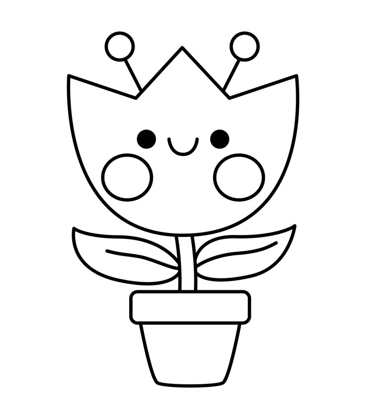 वेक्टर vector black and white kawaii flower pot with tulip icon for kids cute line easter symbol illustration or coloring page funny cartoon character adorable spring clipart with house plantxa