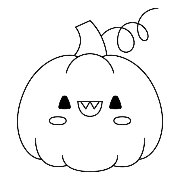 Vector black and white kawaii jackolantern Cute smiling Halloween line character for kids Funny autumn all saints day scary pumpkin illustration Samhain party icon or coloring page