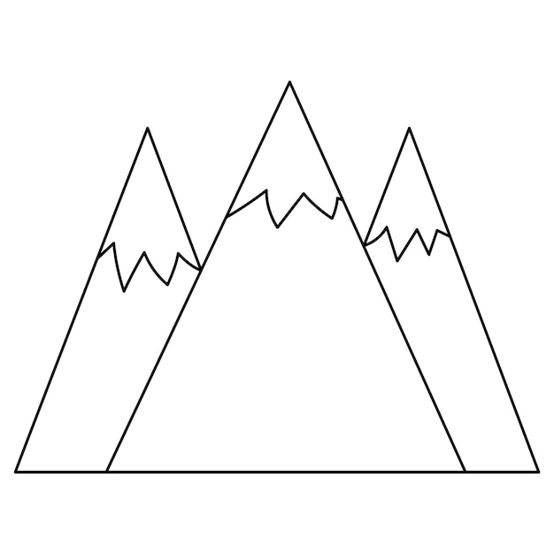 Illustrazione vettoriale di montagne in bianco e nero con picchi di ghiaccio icona della linea di rocce isolata su sfondo bianco delineare lo scenario naturale picturexa