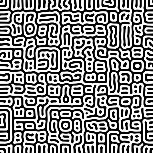 Vector black and white organic rounded lines pattern.