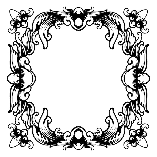 Vector black and white ornament engraving baroque frame vintage illustration