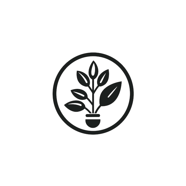 Vector of a black and white plant icon in a circular frame