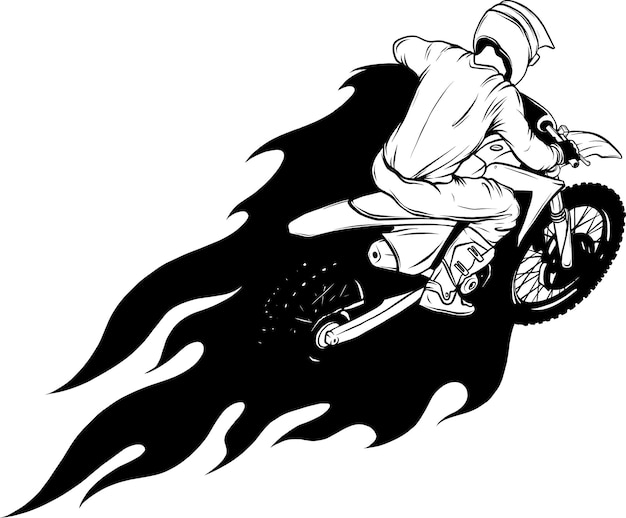 vector of black and white racer riding the motocross