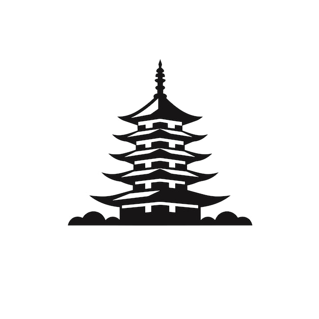 Vector of a black and white silhouette of a pagoda perfect for vector icons