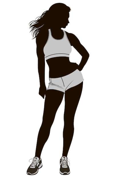 Vector black and white silhouette Two slim athletic girls posing sexy