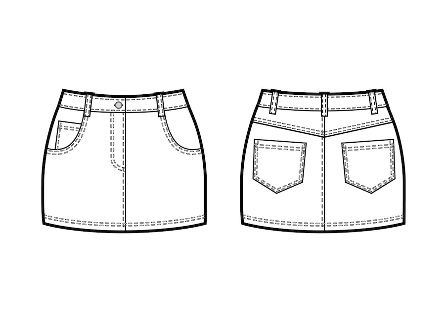 Premium Vector | Vector black and white sketch of denim mini skirt ...