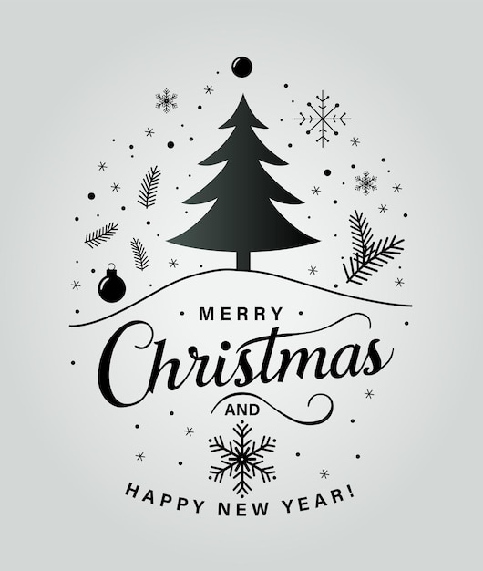 vector black and white stylish card Merry Christmas and Happy New Year