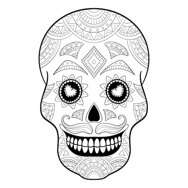 Vector black and white sugar skull illustration