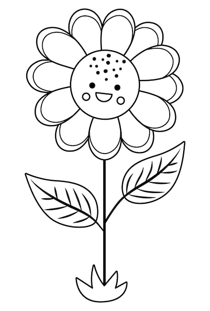 Icona della linea di girasole in bianco e nero vettoriale contorno del fiore del sole in fiore illustrazione o pagina da colorare clipart floreale fiore estivo carino isolato su sfondo bianco immagine della pianta della fattoria