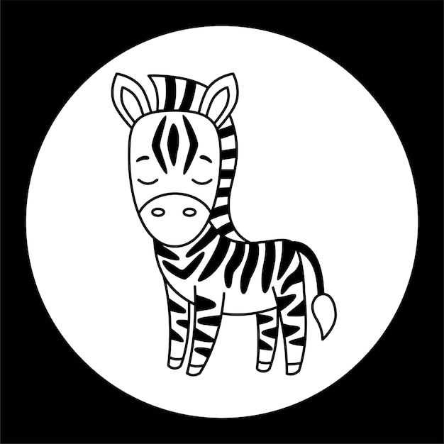 Vector black and white template funny zebra Silhouette of illustration for newborn and nursery design