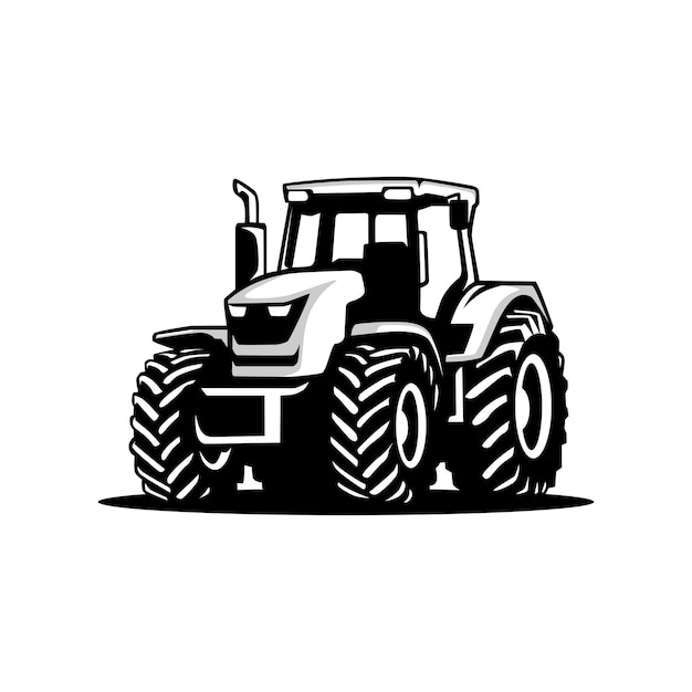 vector black and white tractor on white background