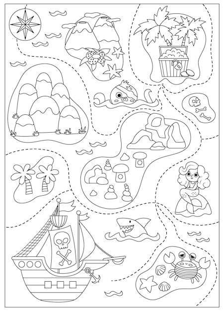 Pirate treasure map coloring pages 