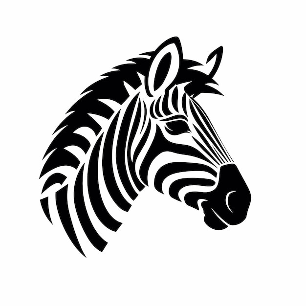 Vector of a black and white vector icon of a zebras head