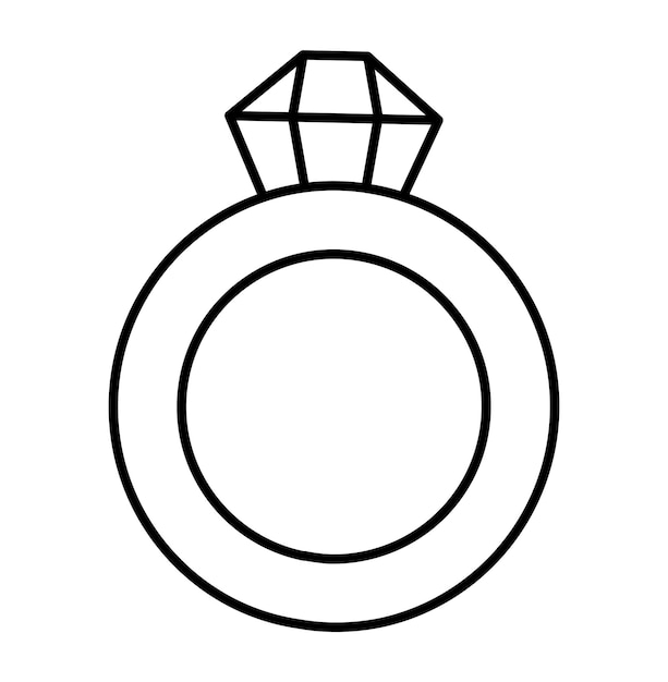 Anello di nozze vettoriale in bianco e nero con pietra elemento clipart della linea del simbolo del matrimonio carino per la sposa e lo sposo accesso per coppia appena sposata illustrazione di cerimonia di cartone animato o pagina da colorare