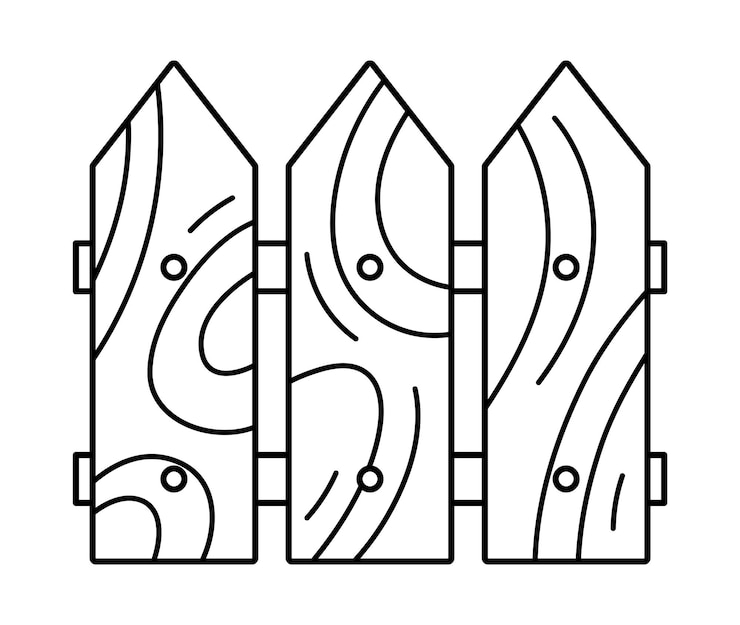 Vector vector black and white wooden fence illustration rural country fencing line icon garden farm repeating seamless border brush hedge illustration or coloring pagexa