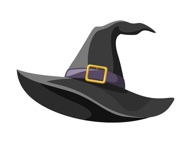 Vector vector black witches hat with gold buckle isolated on a white background