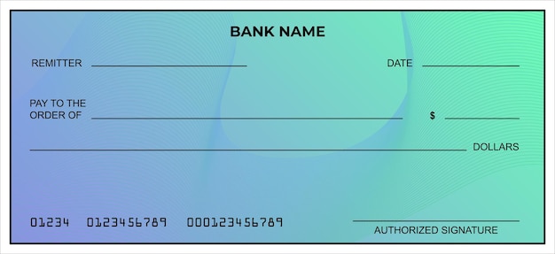 Vector of Blank Bank or Personal Check Payment Money Cash Currency Cheque Banknote