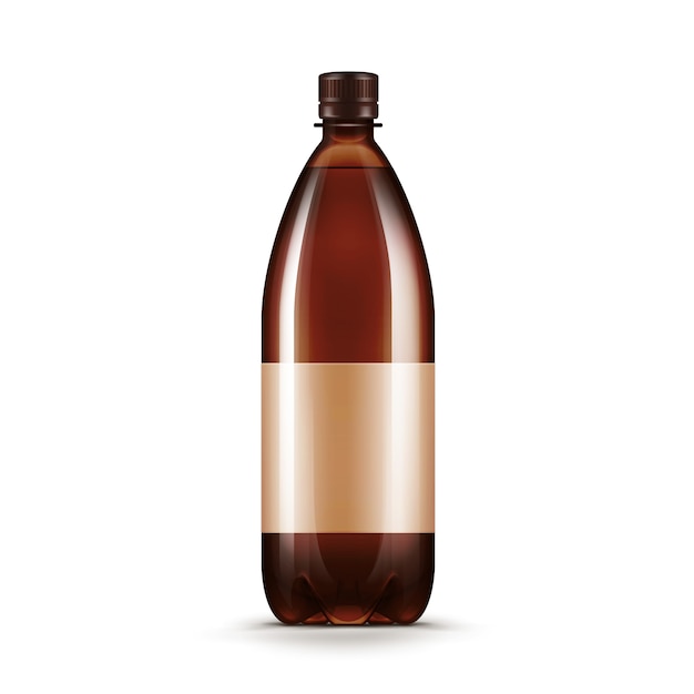 Vector vector blank brown plastic water beer kvass bottle isolated on white